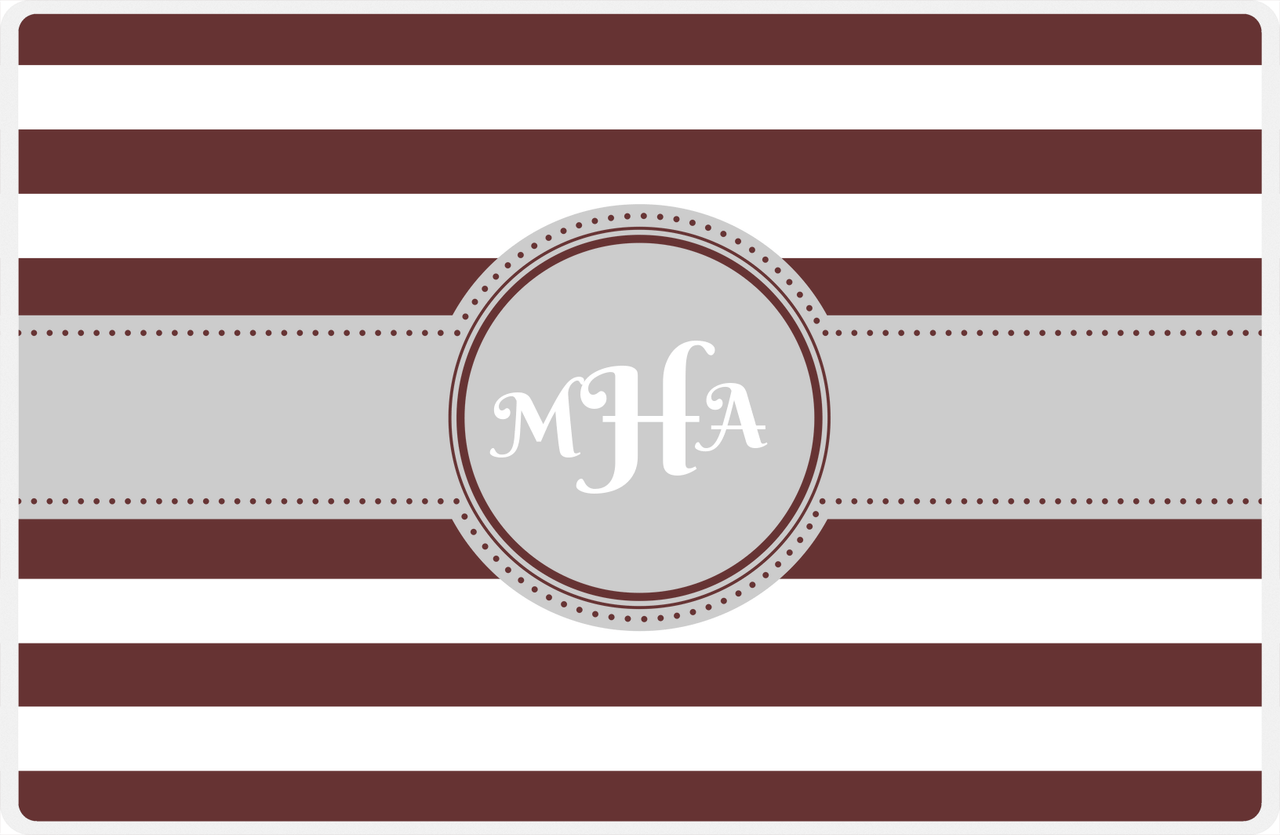 Personalized Striped Placemat - Brown and White Stripes - Light Grey Circle with Ribbon Frame -  View