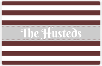 Thumbnail for Personalized Striped Placemat - Brown and White Stripes - Light Grey Ribbon Frame -  View