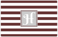 Thumbnail for Personalized Striped Placemat - Brown and White Stripes - Light Grey Square Frame -  View