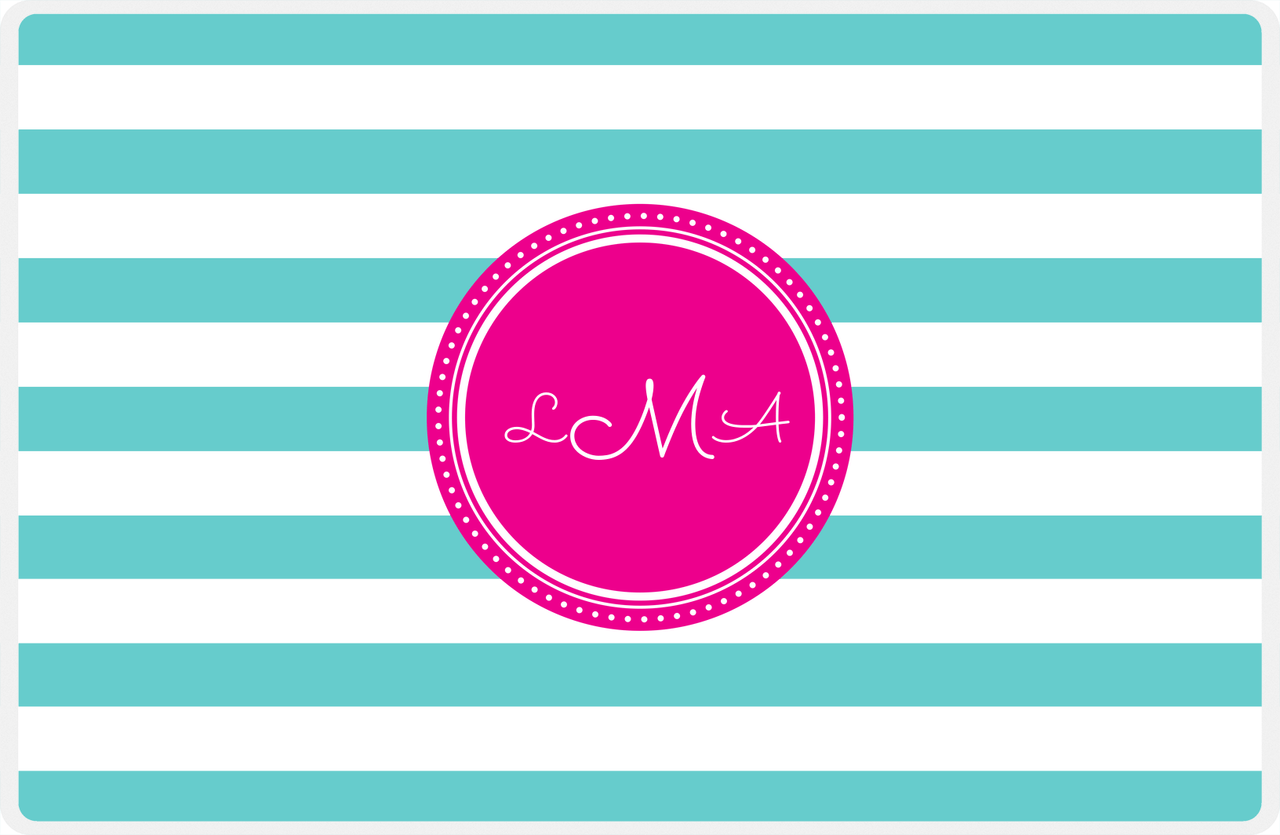 Personalized Striped Placemat - Viking Blue and White Stripes - Hot Pink Circle Frame -  View