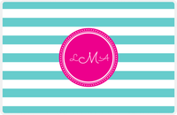 Thumbnail for Personalized Striped Placemat - Viking Blue and White Stripes - Hot Pink Circle Frame -  View