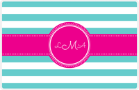 Thumbnail for Personalized Striped Placemat - Viking Blue and White Stripes - Hot Pink Circle with Ribbon Frame -  View