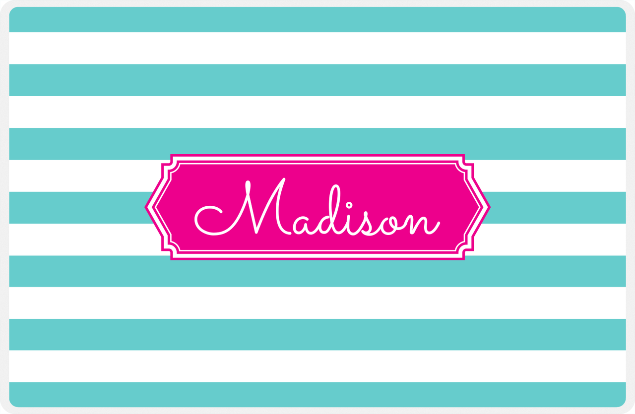 Personalized Striped Placemat - Viking Blue and White Stripes - Hot Pink Decorative Rectangle Frame -  View