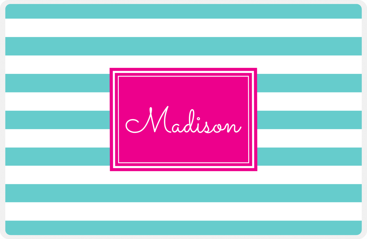 Personalized Striped Placemat - Viking Blue and White Stripes - Hot Pink Rectangle Frame -  View