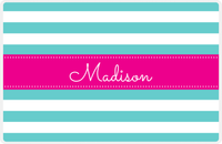 Thumbnail for Personalized Striped Placemat - Viking Blue and White Stripes - Hot Pink Ribbon Frame -  View