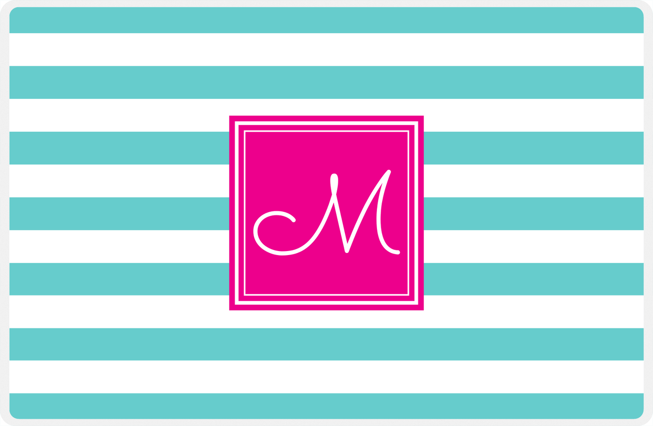 Personalized Striped Placemat - Viking Blue and White Stripes - Hot Pink Square Frame -  View