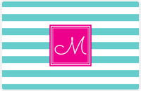 Thumbnail for Personalized Striped Placemat - Viking Blue and White Stripes - Hot Pink Square Frame -  View