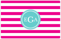 Thumbnail for Personalized Striped Placemat - Hot Pink and White Stripes - Viking Blue Circle Frame -  View