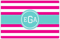 Thumbnail for Personalized Striped Placemat - Hot Pink and White Stripes - Viking Blue Circle with Ribbon Frame -  View
