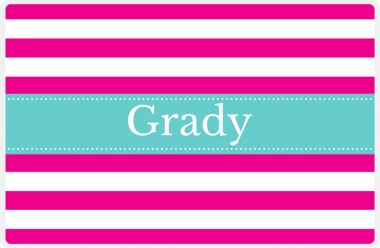 Personalized Striped Placemat - Hot Pink and White Stripes - Viking Blue Ribbon Frame -  View