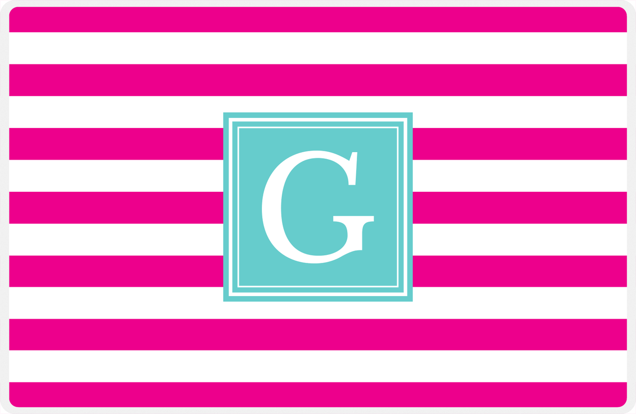 Personalized Striped Placemat - Hot Pink and White Stripes - Viking Blue Square Frame -  View