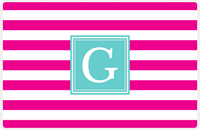 Thumbnail for Personalized Striped Placemat - Hot Pink and White Stripes - Viking Blue Square Frame -  View
