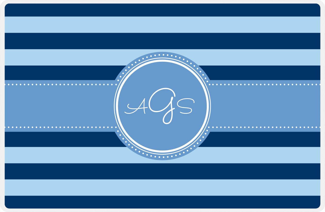 Personalized Striped Placemat - Navy and Light Blue Stripes - Glacier Circle with Ribbon Frame -  View