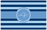 Thumbnail for Personalized Striped Placemat - Navy and Light Blue Stripes - Glacier Circle with Ribbon Frame -  View