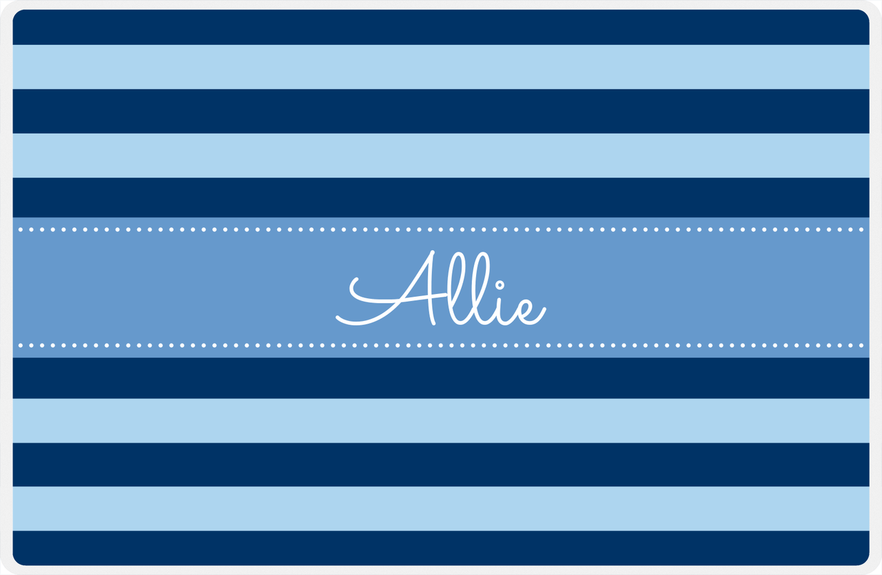 Personalized Striped Placemat - Navy and Light Blue Stripes - Glacier Ribbon Frame -  View