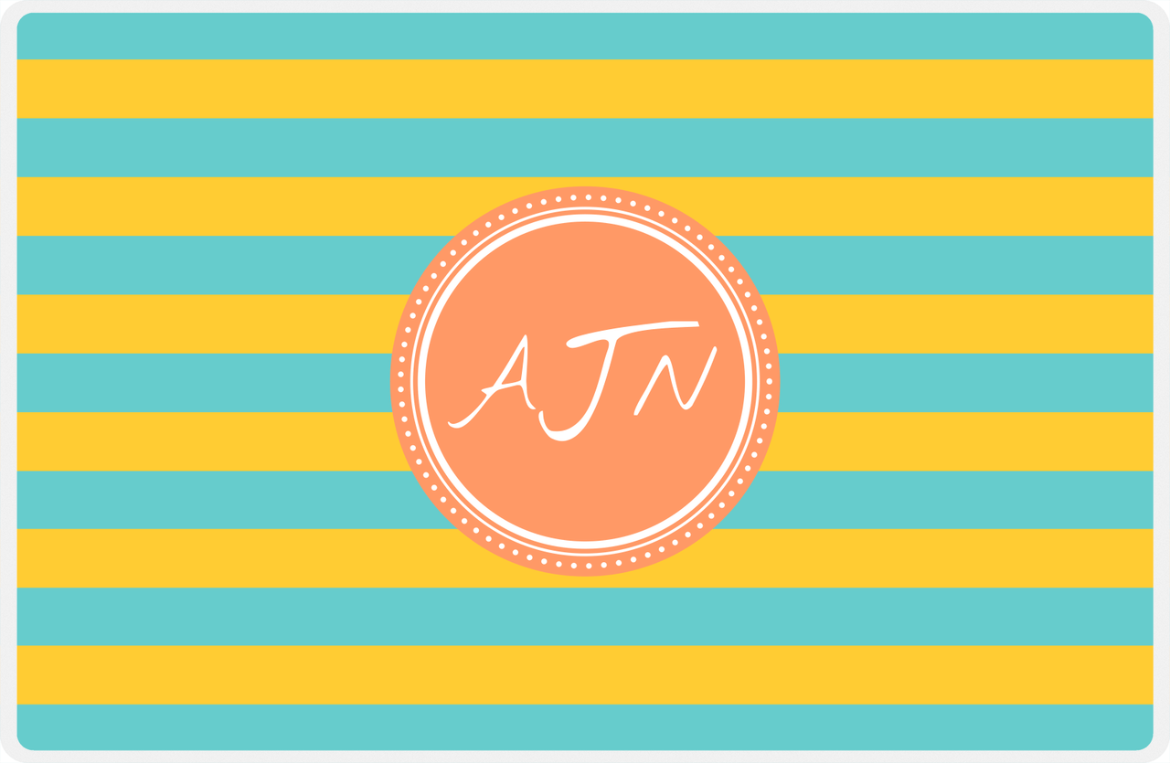 Personalized Striped Placemat - Viking Blue and Mustard Stripes - Tangerine Circle Frame -  View