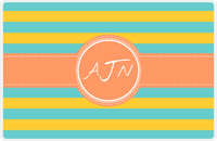 Thumbnail for Personalized Striped Placemat - Viking Blue and Mustard Stripes - Tangerine Circle with Ribbon Frame -  View