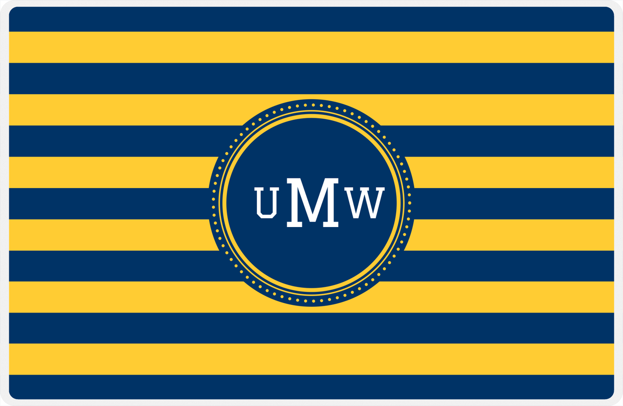 Personalized Striped Placemat - Navy and Mustard Stripes - Navy Circle Frame -  View