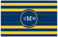 Thumbnail for Personalized Striped Placemat - Navy and Mustard Stripes - Navy Circle with Ribbon Frame -  View