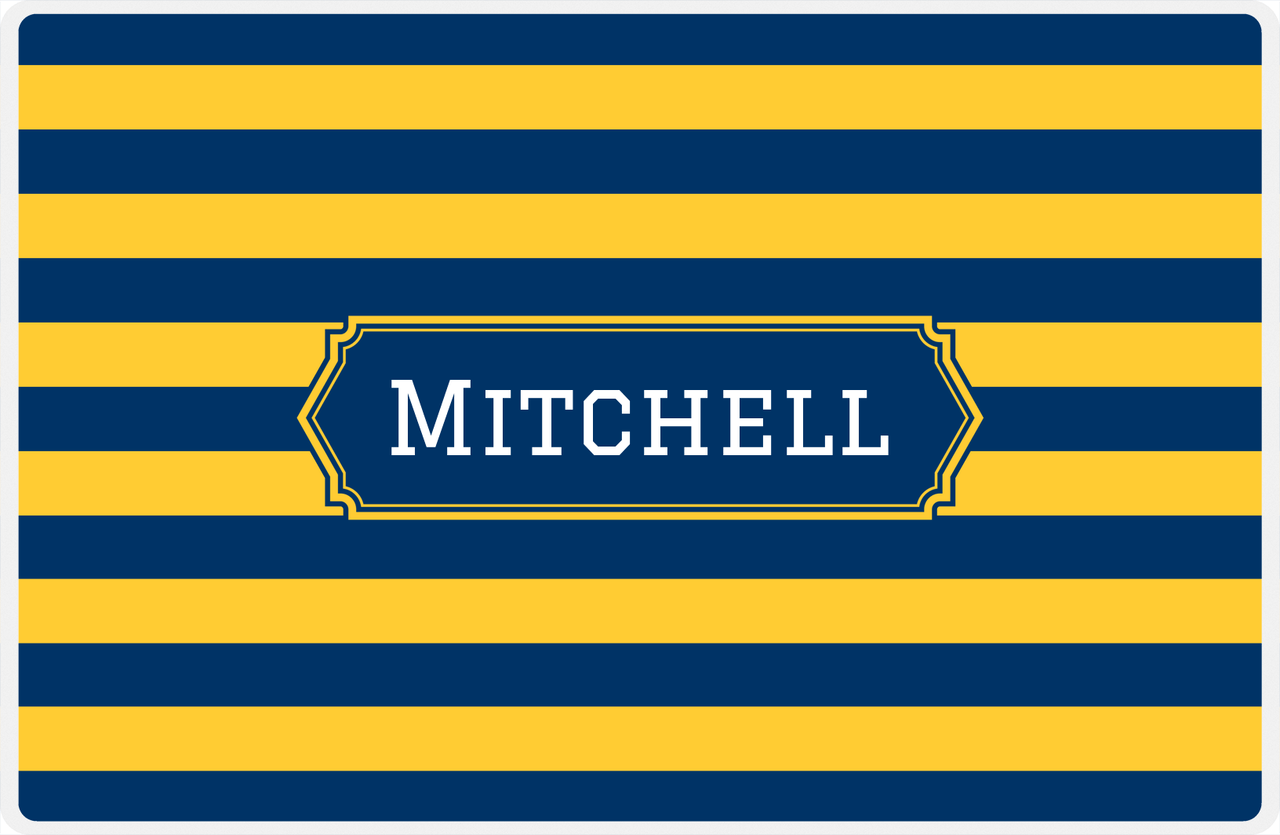 Personalized Striped Placemat - Navy and Mustard Stripes - Navy Decorative Rectangle Frame -  View