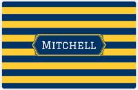Thumbnail for Personalized Striped Placemat - Navy and Mustard Stripes - Navy Decorative Rectangle Frame -  View