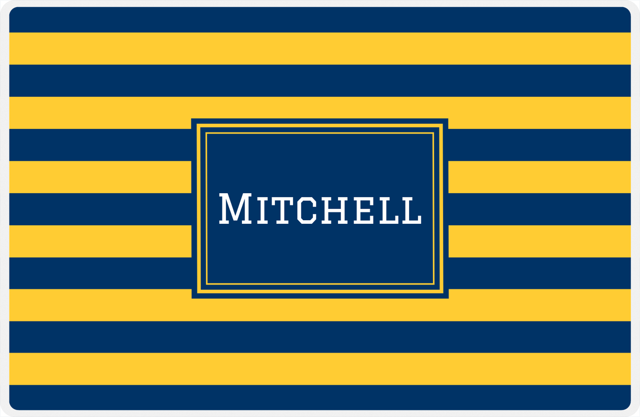 Personalized Striped Placemat - Navy and Mustard Stripes - Navy Rectangle Frame -  View