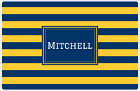 Thumbnail for Personalized Striped Placemat - Navy and Mustard Stripes - Navy Rectangle Frame -  View