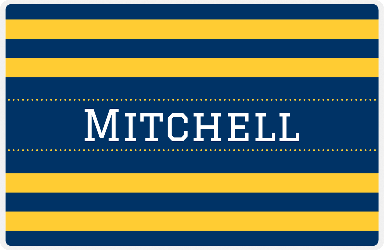 Personalized Striped Placemat - Navy and Mustard Stripes - Navy Ribbon Frame -  View