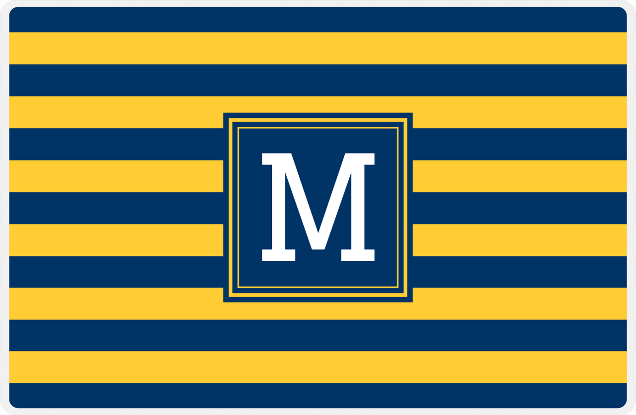 Personalized Striped Placemat - Navy and Mustard Stripes - Navy Square Frame -  View