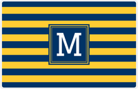 Thumbnail for Personalized Striped Placemat - Navy and Mustard Stripes - Navy Square Frame -  View