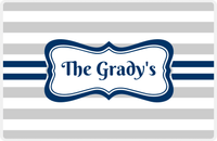 Thumbnail for Personalized Striped Placemat - Light Grey and White Stripes - Navy Fancy Ribbon Frame -  View