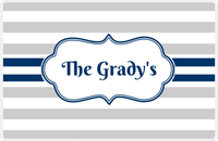 Thumbnail for Personalized Striped Placemat - Light Grey and White Stripes - Navy Cool Ribbon Frame -  View