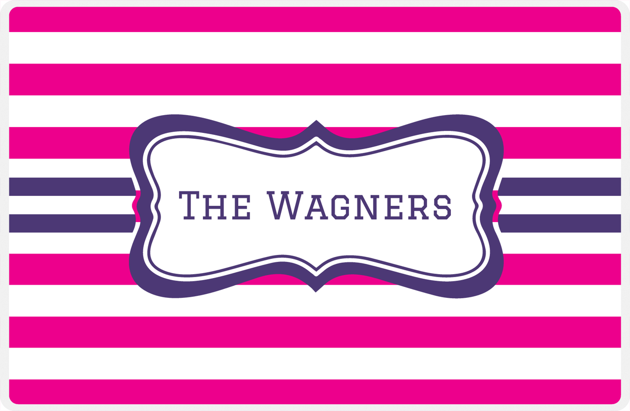Personalized Striped Placemat - Hot Pink and White Stripes - Indigo Fancy Ribbon Frame -  View