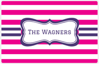 Thumbnail for Personalized Striped Placemat - Hot Pink and White Stripes - Indigo Fancy Ribbon Frame -  View