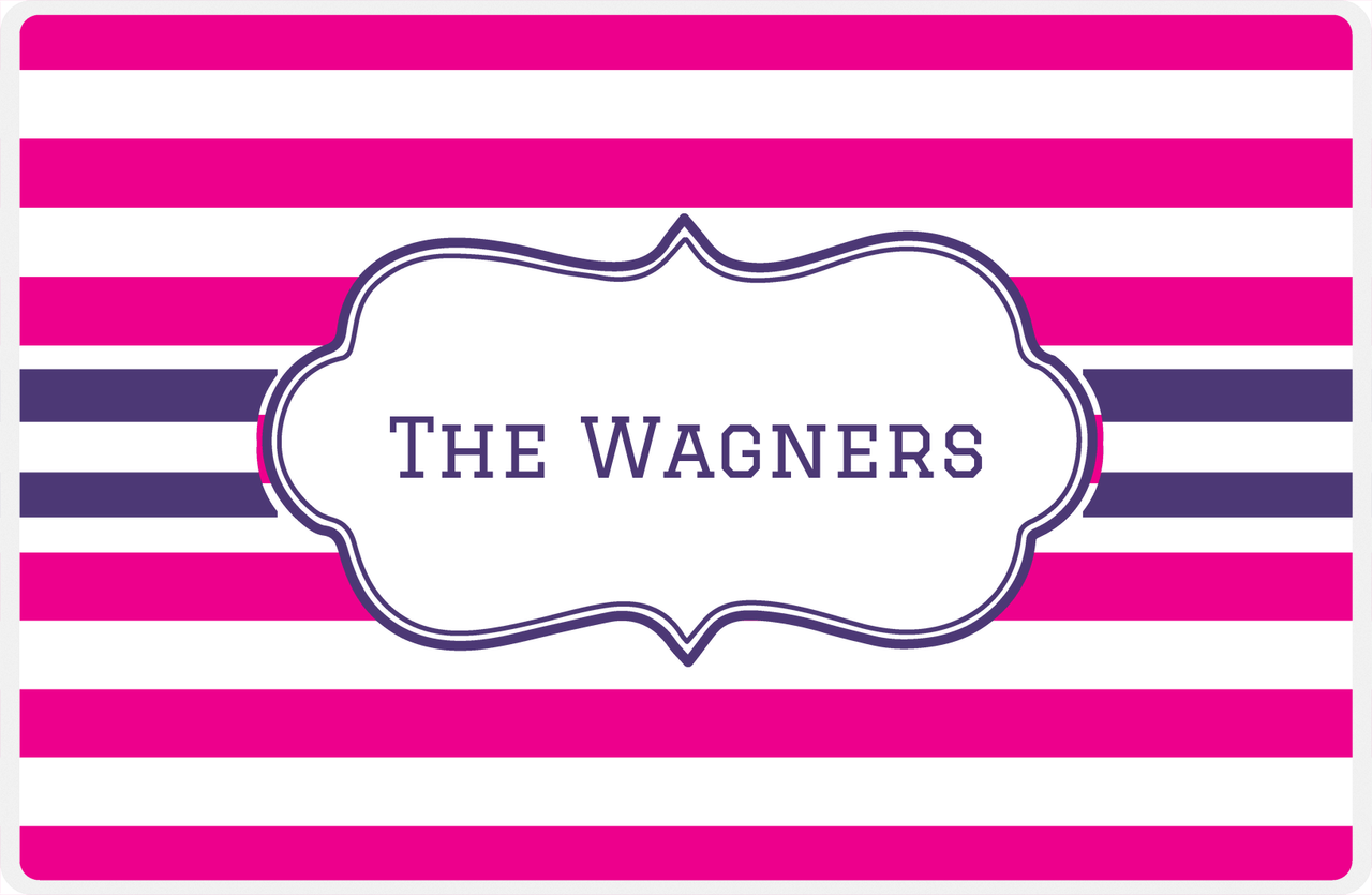 Personalized Striped Placemat - Hot Pink and White Stripes - Indigo Cool Ribbon Frame -  View