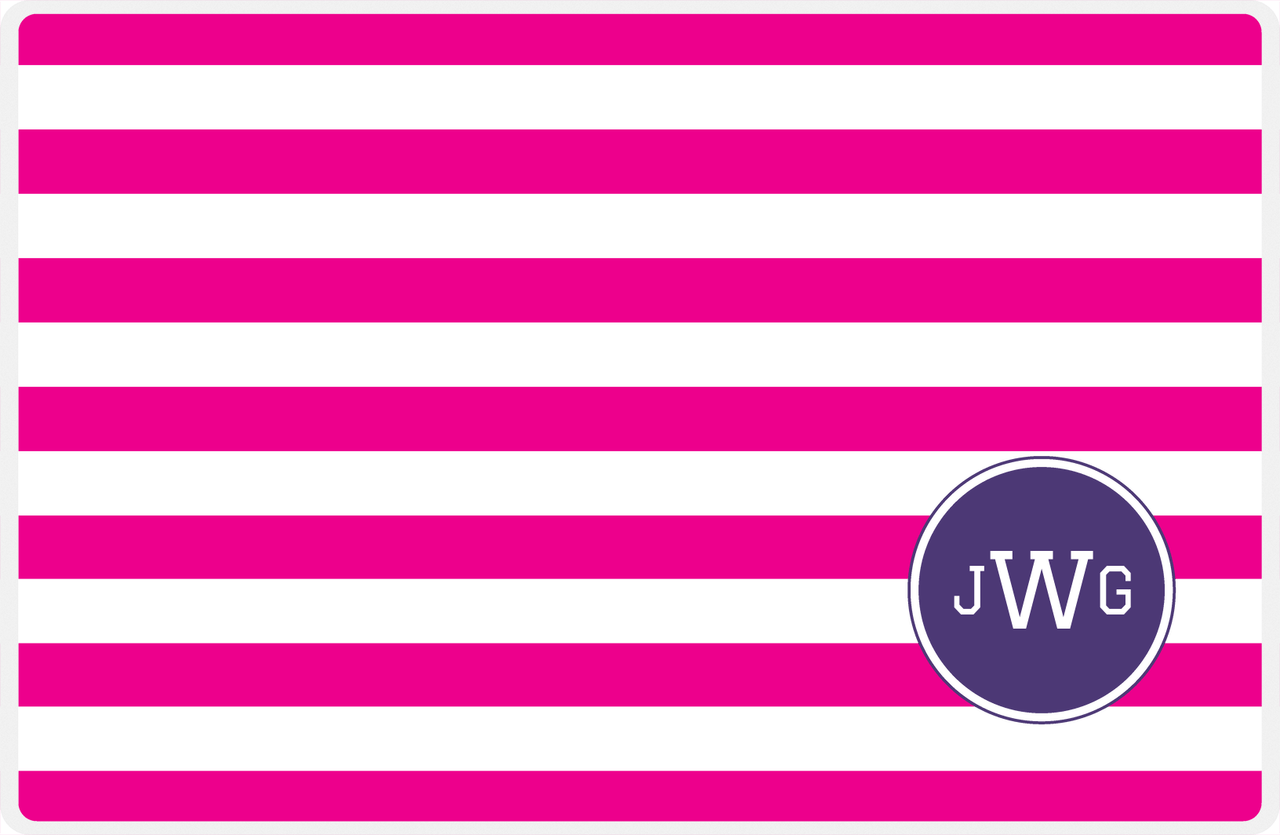 Personalized Striped Placemat - Hot Pink and White Stripes - Indigo Corner Circle Frame -  View