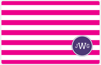Thumbnail for Personalized Striped Placemat - Hot Pink and White Stripes - Indigo Corner Circle Frame -  View
