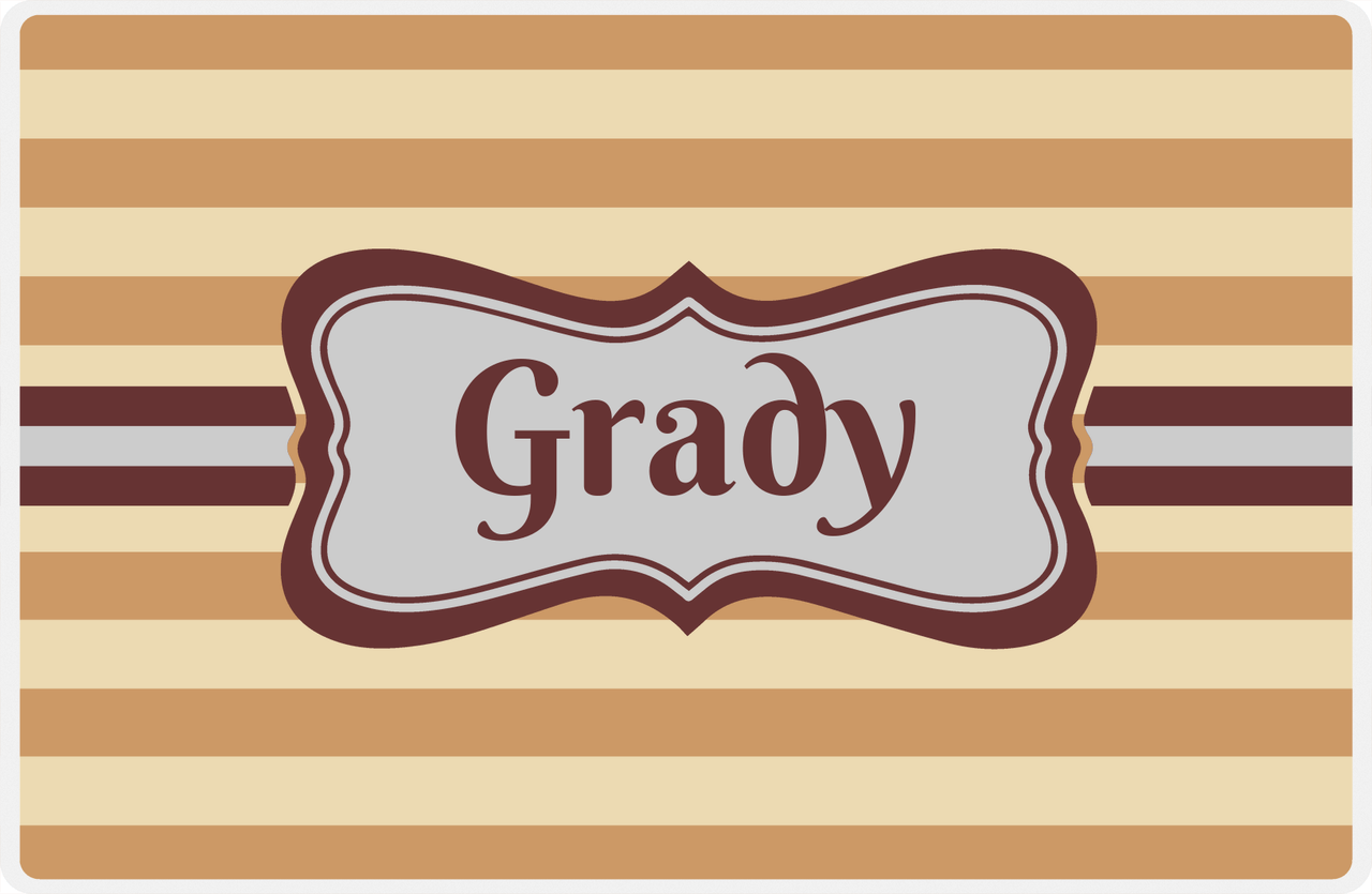 Personalized Striped Placemat - Light Brown and Champagne Stripes - Brown Fancy Ribbon Frame -  View