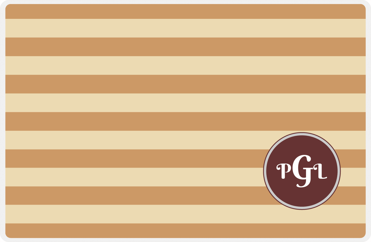 Personalized Striped Placemat - Light Brown and Champagne Stripes - Brown Corner Circle Frame -  View