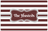 Thumbnail for Personalized Striped Placemat - Brown and White Stripes - Light Grey Fancy Ribbon Frame -  View