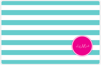 Thumbnail for Personalized Striped Placemat - Viking Blue and White Stripes - Hot Pink Corner Circle Frame -  View