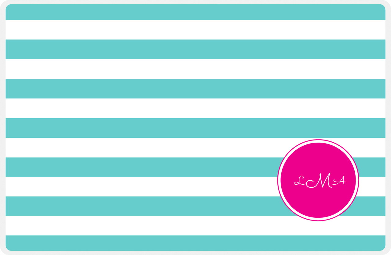 Personalized Striped Placemat - Viking Blue and White Stripes - Hot Pink Corner Circle Frame -  View