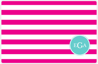 Thumbnail for Personalized Striped Placemat - Hot Pink and White Stripes - Viking Blue Corner Circle Frame -  View