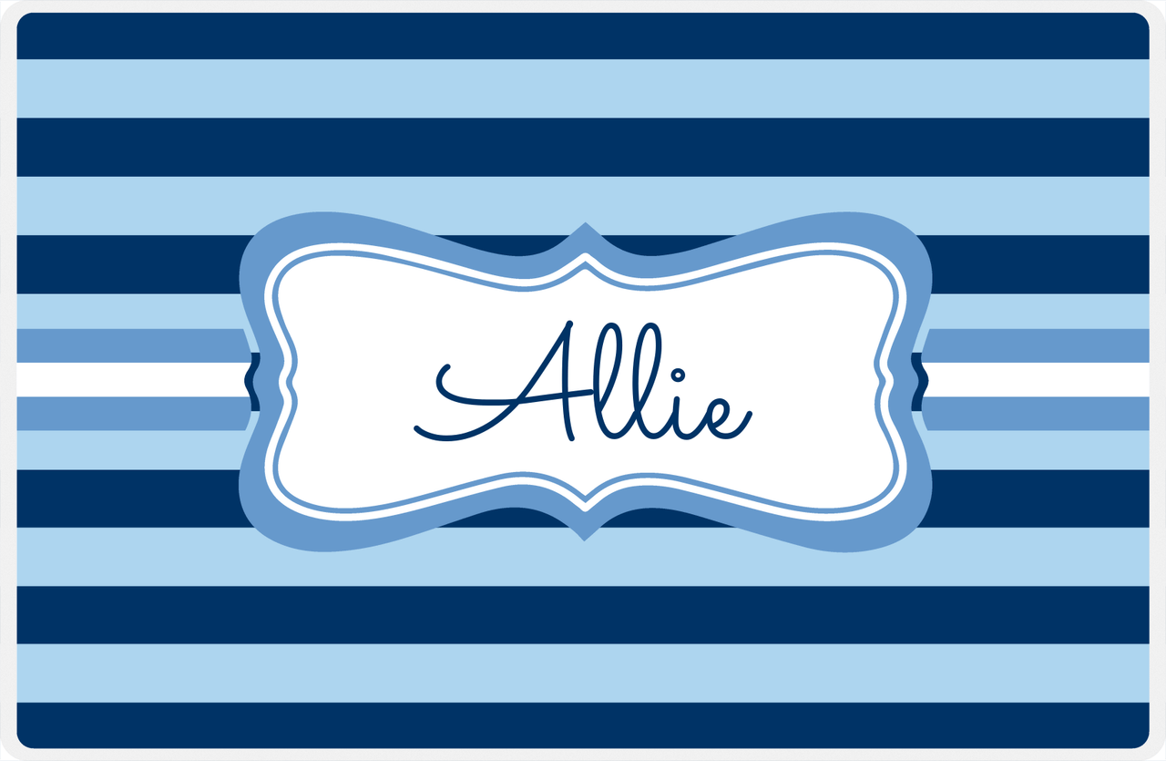 Personalized Striped Placemat - Navy and Light Blue Stripes - Glacier Fancy Ribbon Frame -  View