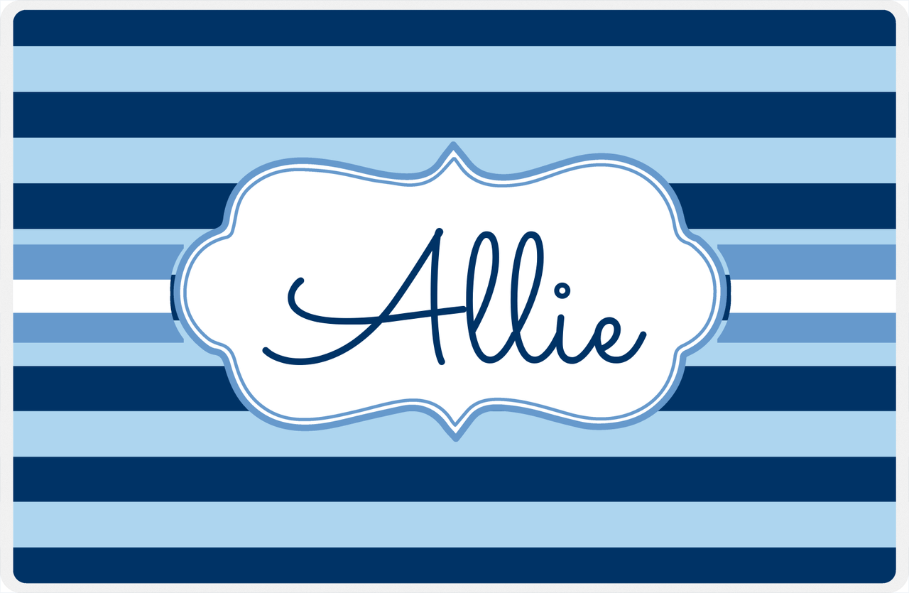 Personalized Striped Placemat - Navy and Light Blue Stripes - Glacier Cool Ribbon Frame -  View