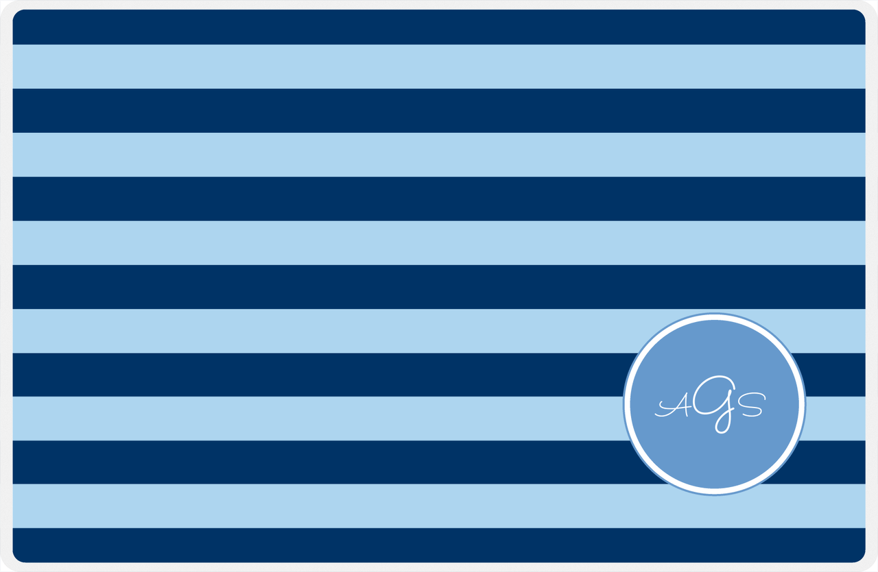 Personalized Striped Placemat - Navy and Light Blue Stripes - Glacier Corner Circle Frame -  View