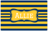 Thumbnail for Personalized Striped Placemat - Navy and Mustard Stripes - Navy Fancy Ribbon Frame -  View