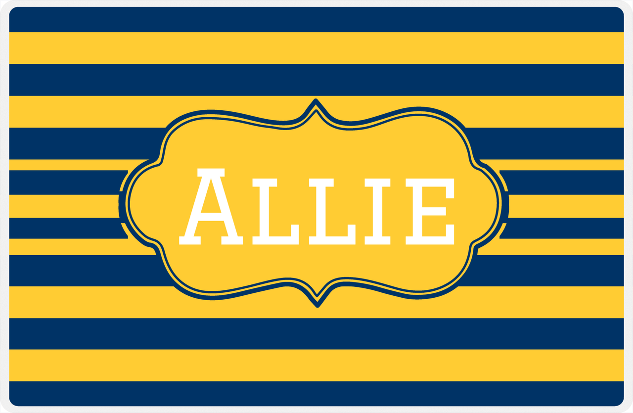 Personalized Striped Placemat - Navy and Mustard Stripes - Navy Cool Ribbon Frame -  View