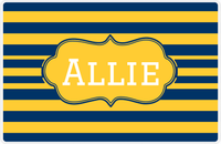 Thumbnail for Personalized Striped Placemat - Navy and Mustard Stripes - Navy Cool Ribbon Frame -  View