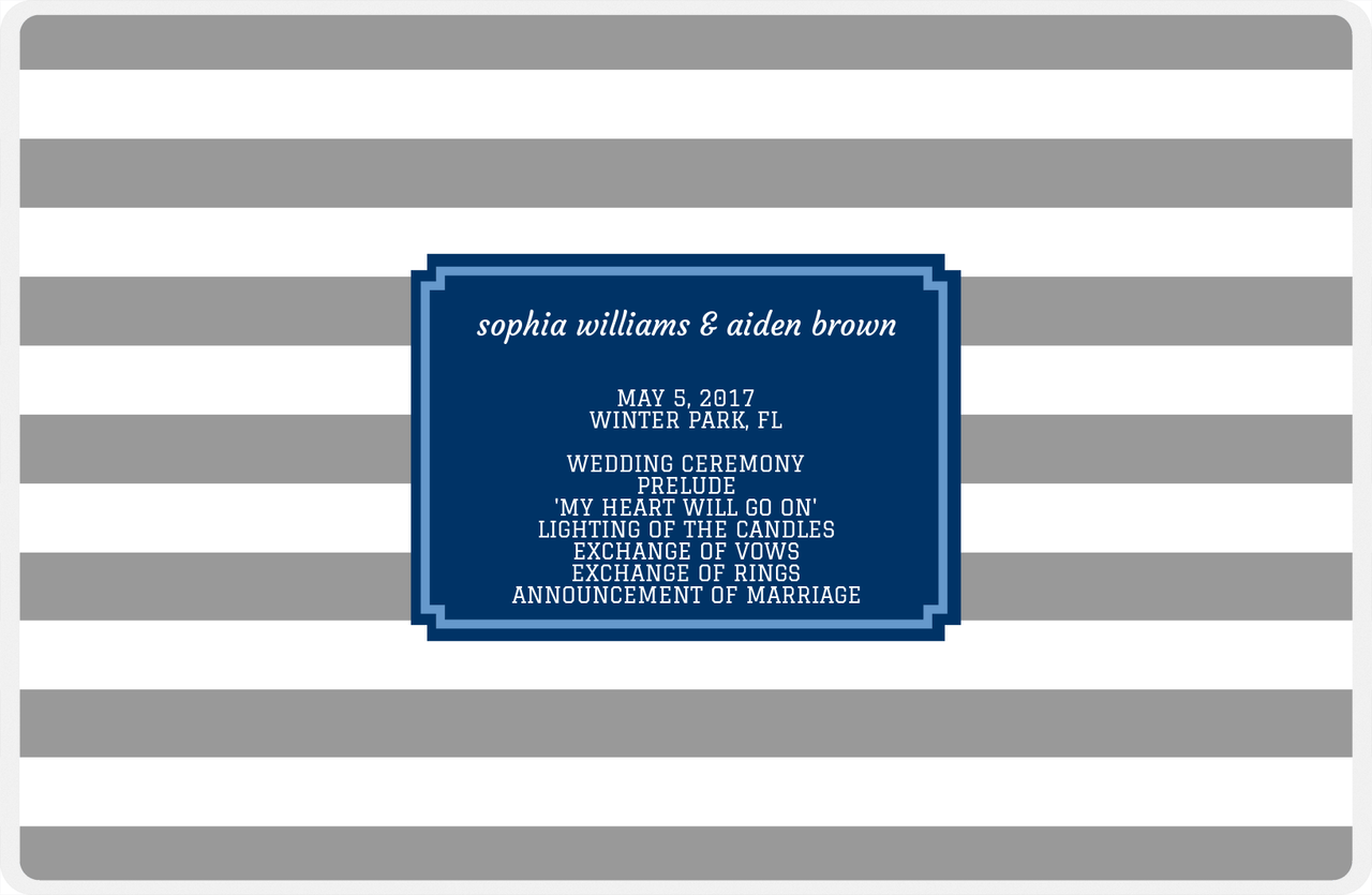 Personalized Striped III Placemat - Multi-Line - Grey, Navy, Glacier - Cut Corners Frame -  View